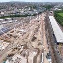Aerial view of the vast Old Oak Common station construction site in London
