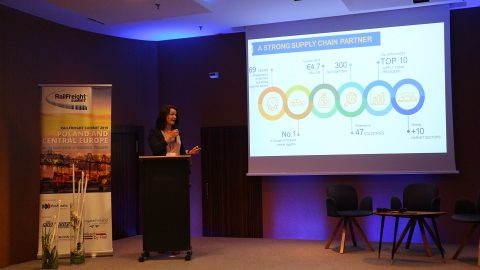 Alice Defranoux speaks at RailFreight Summit 2019, source: RailFreight Summit