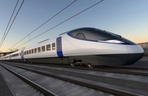 A visualisation of an HS2 train