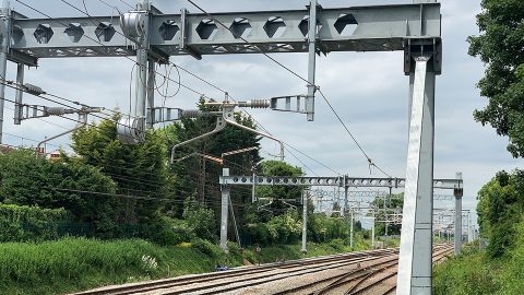 Electric railway wires over the tracks