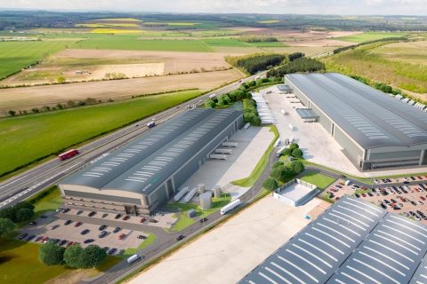 Overhead view of Tritax logistics park at Doncaster