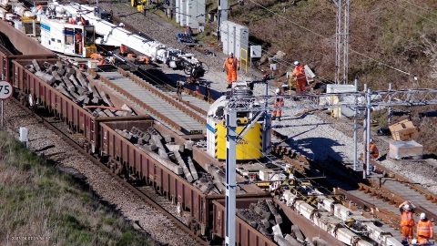 Track renewals under the wires. The sort of project that's underway in Essex, on the lines east from London