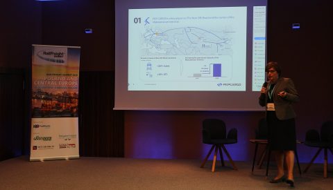 Halina Bajczuk speaks at RailFreight Summit 2019, source: RailFreight