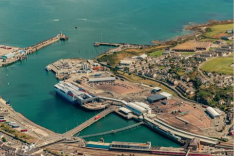 Aerial view of Holyhead port in Wales