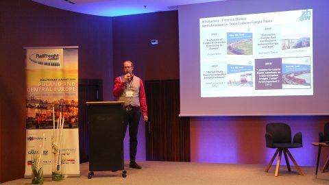 Lukas Mani speaks at RailFreight Summit 2019, source: RailFreight