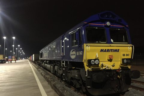 Diesel locomotive ready for nighttime 