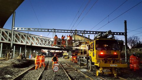Network Rail engineers on the line in December