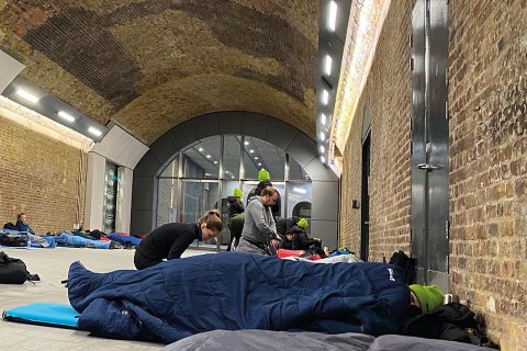 Volunteers sleep out in a railway arch to highlight homelessness issues