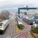 High Speed Train passes intermodal at Blackford in the Scootish highlands