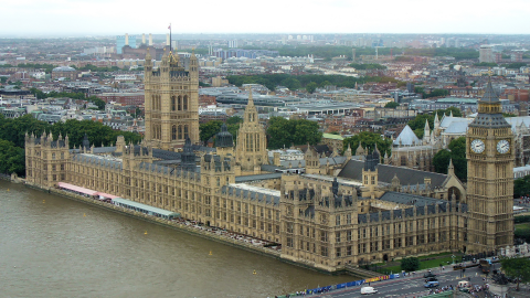 UK Parliament building, the Palace of Westminster from the air