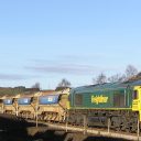 Engineering train on the Borders Railway in Scotland seen from the lineside