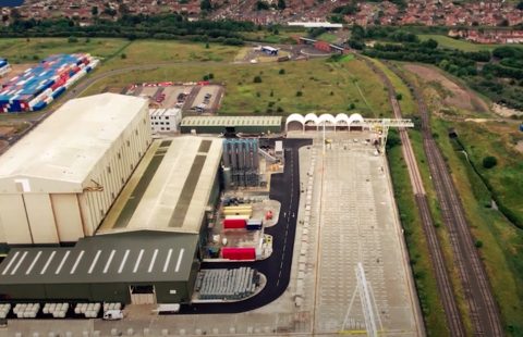 Overhead view of the Hartlepool factory producing tunnel segments for HS2