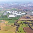 Aerial impression of the Northampton logistics park and rail freight terminal