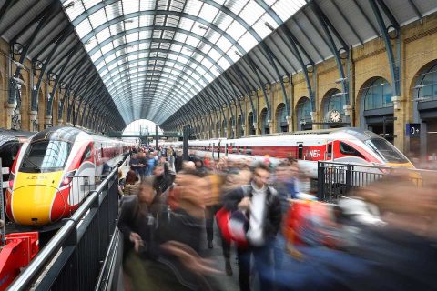 Crowds leave LNER trains at Kings Cross