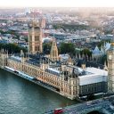 UK Parliament building, the Palace of Westminster from the air